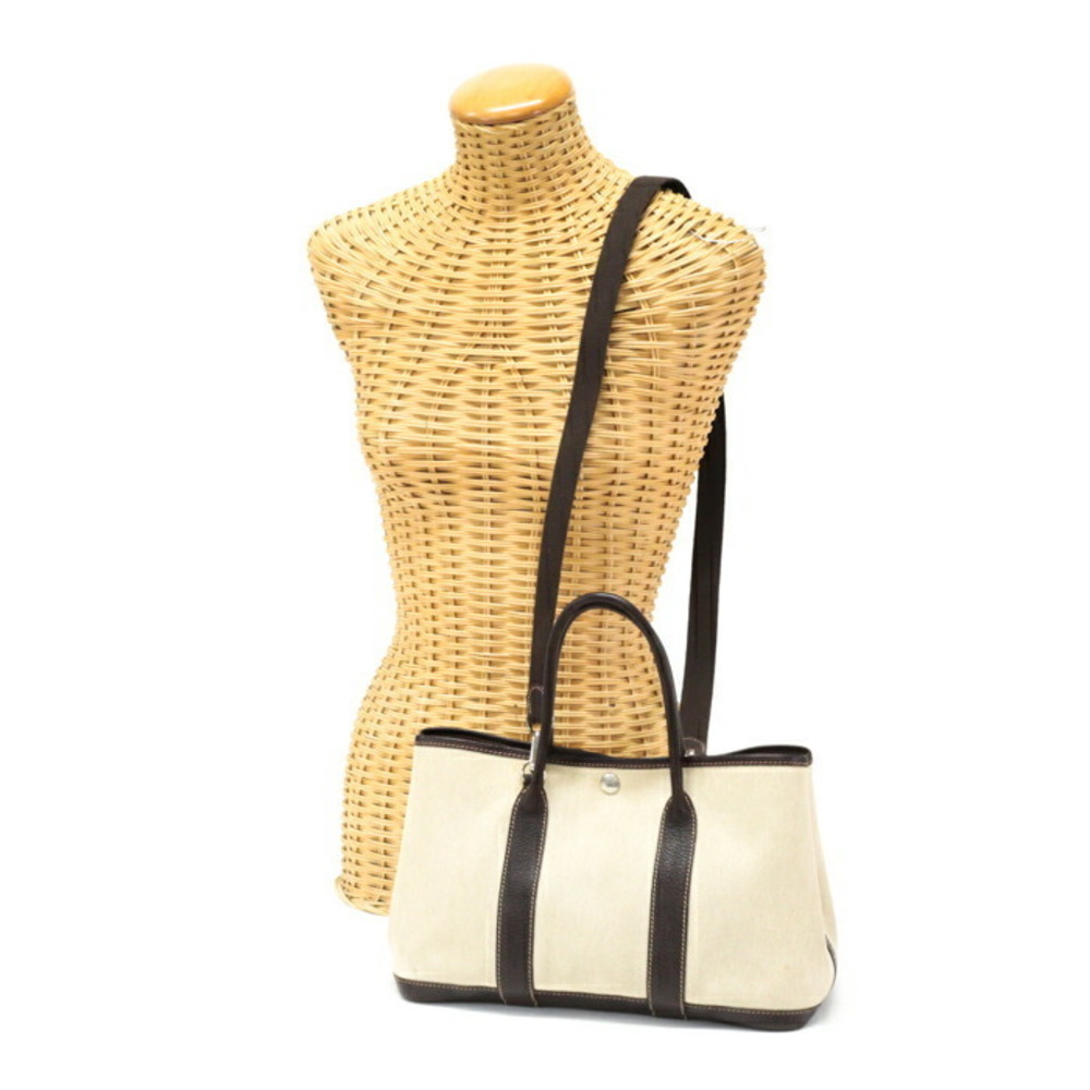HERMES Garden Party TPM Toile Ash H Handbag Bag Mini Tote Brown